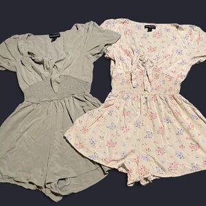 Floral and Solid Romper Set